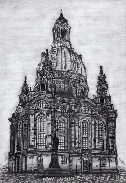 Frauenkirche Dresden, Danny Hermann, Graphitzeichnung, 29,7x21cm, 2012