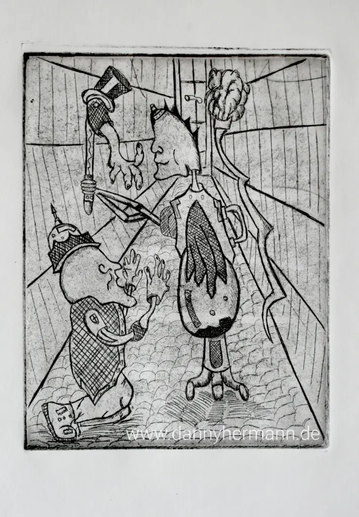Die Gnade, Danny Hermann, Radierung auf Handgeschöpftes Papier, 35x25cm, 2014