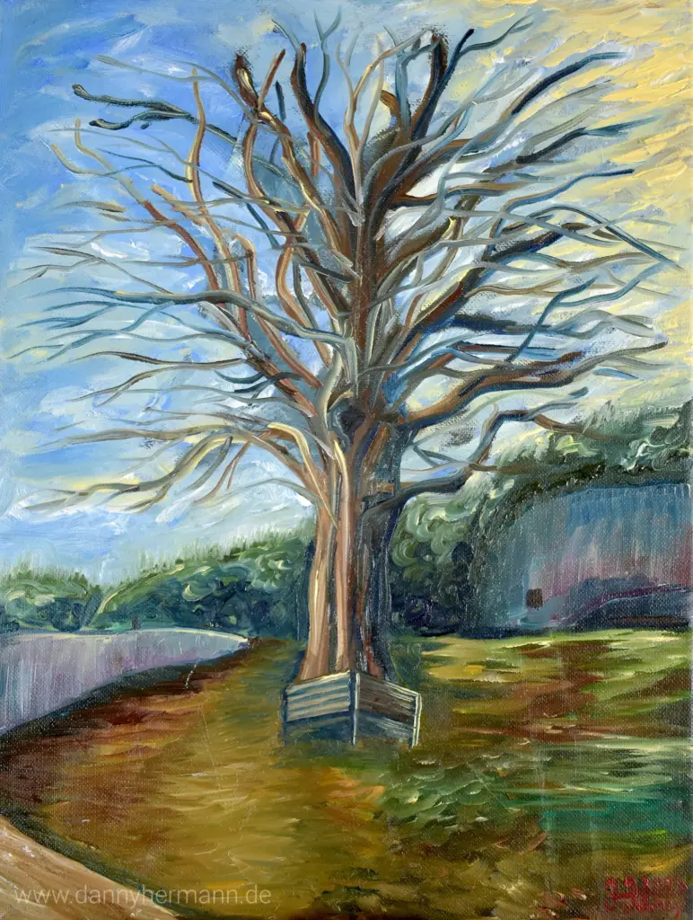 Diese Gemälde zeigt den bekannten Baum, welcher in der Burgruine in Elsterberg, Vogtland steht.